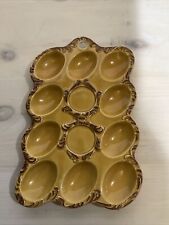 Vintage MCM Deviled Egg (10) Platter Harvest Gold Ceramic Hanging Tray  picture