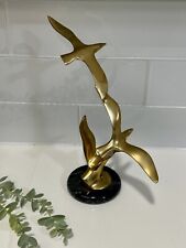 Vintage Brass Flying Birds in Flight Curtis Jere Style Brass And Marble Statue picture