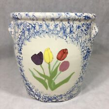 Ceramic Handled Blue Sponge Hand Painted Floral 10