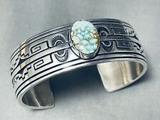 CHARLES JOHN NAVAJO SPIDERWEB TURQUOISE STERLING SILVER BRACELET CUFF picture