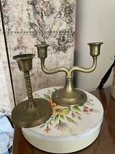 Vintage Lot Of 2 Gold Candlesticks Candleholders 6” picture