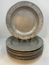 Set of 8 Rare Wilton Pewter Gates House Plough Tavern Dinner Plates 10 1/4 in picture
