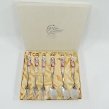 Garry & William Stainless & Bone China Pink Rose Spoon Fork Set Pink Rhinestone picture