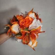 Orange White Rose Tiger Lily Bridal Wedding Bouquet Accessories picture