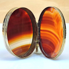 Choice Antique Gold Filled Box Thick Beveled Red & Cream Banded Agate Top Bottom picture