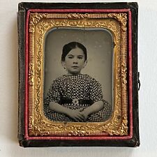 Antique Ambrotype Photograph Adorable Little Girl Wonderful Checkered Dress picture