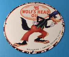 Vintage Wolfs Head Motor Oil Porcelain Sign - Gas Pump Station Wolverine Sign picture