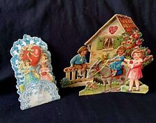 Vintage Valentine Cards Die Cut Fold Down Germany Fold Out Children Cottage picture