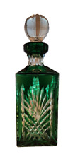 Hungarian Hand Made Emerald Green Cut to Clear Crystal Decanter Vintage picture