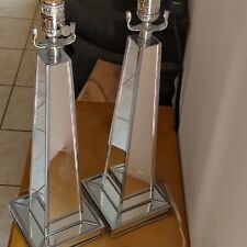 2 Laura Ashley Home Art Deco Style Beveled Mirror Lamps Clear Cord No Shade picture