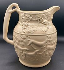 Italian Ceramic Pitcher Cream Color With Greyhounds And Deer 9
