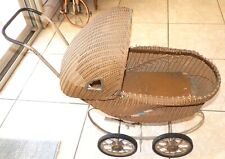 WICKER BABY CARRIAGE BUGGY STROLLER ANTIQUE ORIGINAL VINTAGE picture