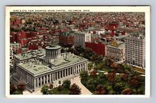 Columbus OH- Ohio, Aerial Of State Capitol, Antique, Vintage Souvenir Postcard picture