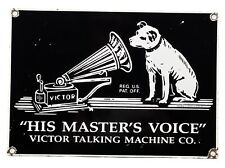 VINTAGE RCA PORCELAIN SIGN RECORD PLAYER GRAMOPHONE GAS OIL NIPPER THE DOG picture