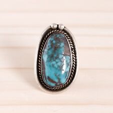 OLD PAWN STERLING SILVER BLUE TURQUOISE ROPE BORDER RAIN DROPS RING 5.5 picture