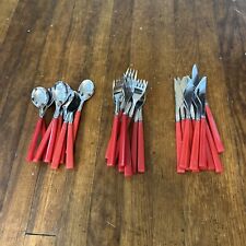 VTG 27-pc Anacapa Red Flatware Plastic Handle Silverware Set, Stainless Steel picture