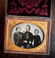 1/4 Ambrotype Cigar Smoking Man & His Sons picture