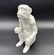 Vintage White Monkey Statue Figurine - Porcelain Bisque Matte Sitting A 7.25