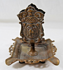 Vintage Ornate Brass Ashtray w/ Match Box Holder picture