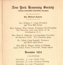Waldorf Astoria Hotel Robert Browning Society 1924 New York Meeting Program picture