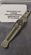 Hinderer Knives Battle Green Titanium American Flag Engraved Clip picture