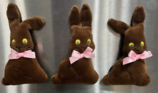 3 VTG Easter Bunny Rabbit Plush Fridge Magnets w/Pink Bows & Magnetic Ears RARE picture