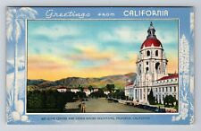 Pasadena CA-California Civic Center Mountains Scenic Greetings Vintage Postcard picture