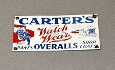 VINTAGE 12” CARTERS OVERALLS PANTS WATCH YEAR PORCELAIN SIGN CAR GAS OIL TRUCK picture