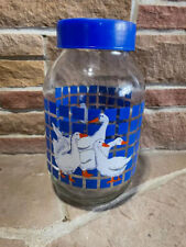 VINTAGE 1982 Carlton Glass USA COOKIE JAR BLUE Country Ducks 3L CANISTER 10”tall picture