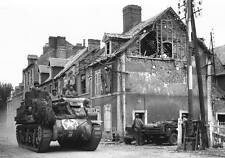 WWII B&W Photo US M7 Priest Self Propelled Howitzer in Carentan  WW2 / 3075 picture