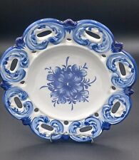 Vintage Vestal Alcobaca Blue and White Reticulated Slotted Plate Portugal #1047 picture