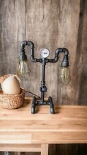 Handcrafted Industrial Pipe 2 bulb Retro style Table lamp on metal base picture