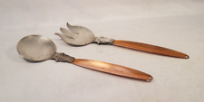 Vintage Copper Handled Serving Set Salad Spoon/Fork Metal Hanging Holes Ornate picture