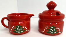 Waechtersbach Red Christmas Tree Cream and Sugar Bowl with Lid West Germany EUC picture