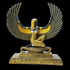 UNIQUE ANTIQUE ANCIENT EGYPTIAN Statue Heavy Stone Boat Winged Goddess Isis picture