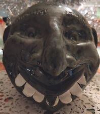 Vntg HandCrafted Pottery Head w Teeth Ears Nose Eyes Lid/Lantern? Grey/Blk Scary picture