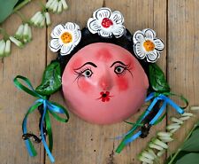 Girl Flowers in Her Hair Coconut Wall Ornament Handmade Guerrero Mexico Folk Art picture