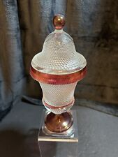 ENGLISH Hobnail Cranberry Flash Covered Vintage Footed Candy Dish 10 3/4