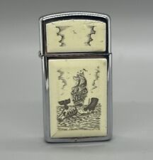 Zippo Lighter Slim Case Sailing Ship Whaling Scrimshaw picture