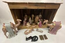 Large 18 Piece Hand Painted Nativity Set With Figures And Manger picture