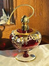 Lg Vintage IRICE Perfume Atomizer Ruby Red Gold Porcelain Flowers Made in Italy picture