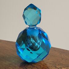 Vintage Irice Faceted Turquoise Blue Glass Perfume Bottle with Stopper 4