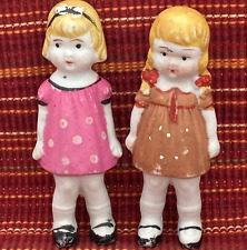2 Vintage Porcelain Bisque Girl Doll Figurines Small 3.5