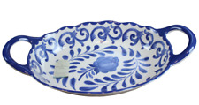 Artisan De Luxe Blue Rose Scroll Serving Bowl Dish Handles 17.75
