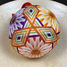 Vintage Temari Ball Japanese Traditional Thread Folk Art Handmade Multicolor Hex picture
