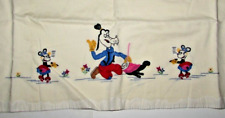 1930s Vtg Disney Goofy Minnie Mouse Linen Embroidery Coverlet Childs Sheet picture