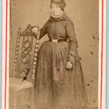 c1870s Woman in Strange Weird Hat CDV Real Photo Young Lady Corset Big Bosom H37 picture