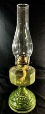 Vintage P & A Risdon Green Glass Oil Lamp Base w/Eagle Burner and Chimney picture