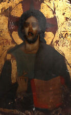 Vintage hand painted tempera/wood icon Jesus Christ Pantocrator picture