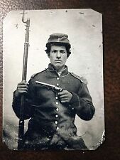 Civil War Military Soldier With Rifle & Gun tintype C256RP picture